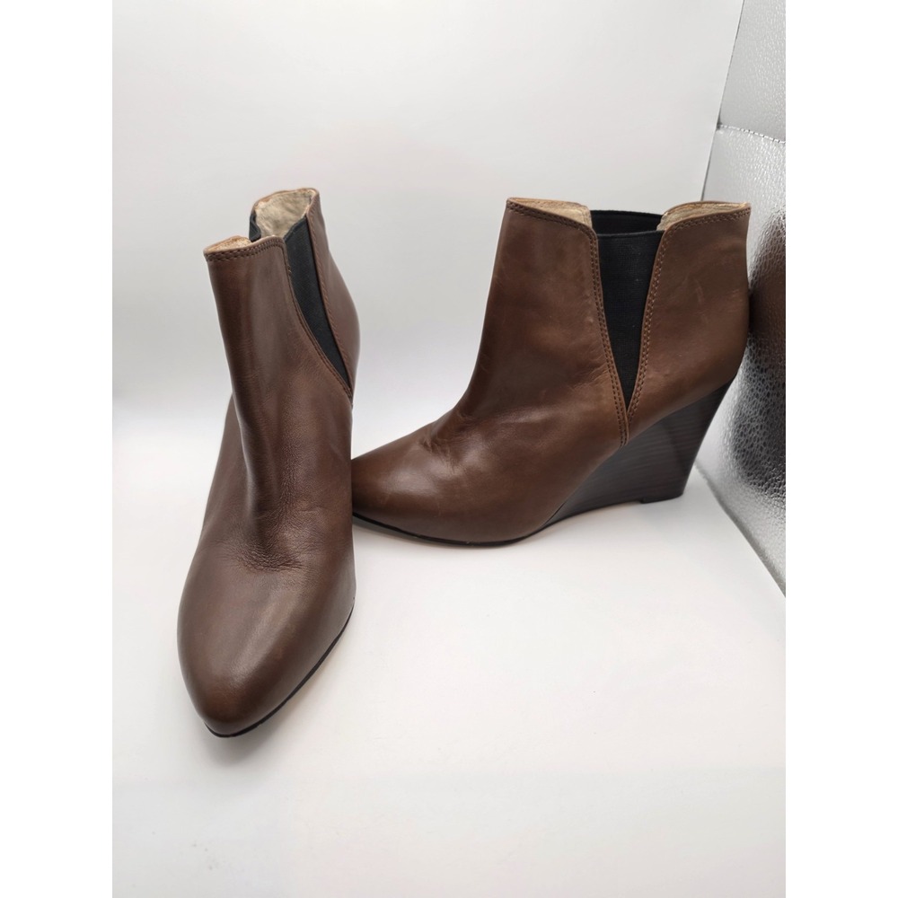 Louise Et Cie Wikket Brown Leather Wedge Heel Ankle Boots Womens Size 7 1/2 B